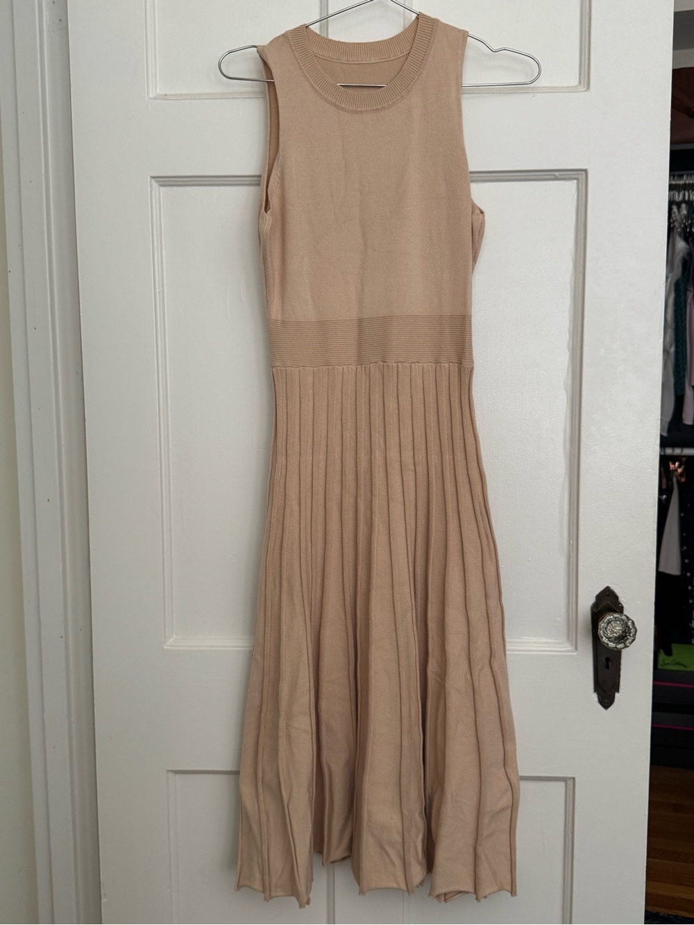 Sleeveless Knit Midi Dress in Beige